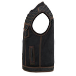 Night Tiger Men's Black Mesh Textile Vest with Orange Diamond Stitch