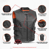 Men's Black Leather SWAT Style Motorcycle Vest