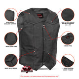 Men's Traditional Leather Motorcycle Vest - Black
