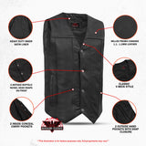 Men's Milled Single Back Panel Leather Vest - Black