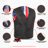 Men's Honor Ride Black Leather Motorcycle Vest with Red Stitching