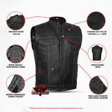 Men's Paisley Black Leather Motorcycle Vest with White Stitching