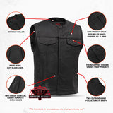 Men's Collarless Perforated Leather Vest - Black