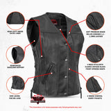 Ella Women's leather motorcycle vest -  Black