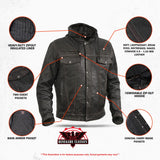 Men's Black Lightweight Drum Dyed  Distressed Lambskin Jacket with Removable Hoodie