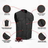 Men's AM  Black Cowhide Leather Motorcycle Vest