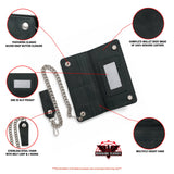 BWC238 Matte Black Biker Leather Wallet with Chain