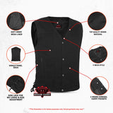 Men's Black Denim Motorcycle Vest – Single Panel Back