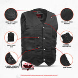 Men's Traditional Denim Motorcycle Vest with Side Laces – Smart Access Pockets