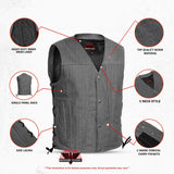 Men's Rough Rub-Off Raw Finish Broken Gray Denim Vest