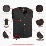 Men's Black Plain sides Denim Motorcycle Vest –  Heavy Snaps