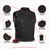 Snap Front Men's Denim Motorcycle Vest  - Black