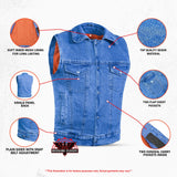 Men's Snap Front Blue Denim Motorcycle Vest