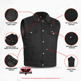 Men's Snap/Zipper Front Black - Denim Motorcycle Vest