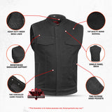Weston Black Men's Denim Motorcycle Vest – Single Panel Back