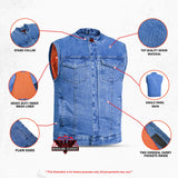Men's Blue Denim Motorcycle Vest with Lace & Pockets