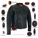 Women's Stylish Jacket with Grommet and Lacing Accents