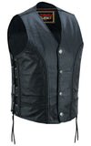 Charlie Men's Black Braided Leather Motorcycle Vest & Lace-Up Sides