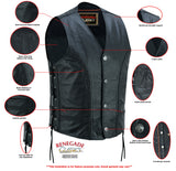 Charlie Men's Black Braided Leather Motorcycle Vest & Lace-Up Sides