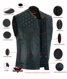 Whiskey Men's Motorcycle Leather Vest - Black