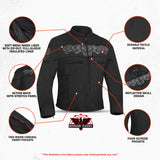 Men's Textile Scooter Style Jacket w/ Reflective Skulls