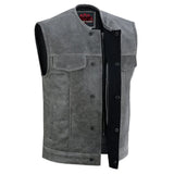 Men's Distressed Gray Cowhide Leather Motorcycle Vest