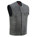 Men's Distressed Gray Cowhide Leather Motorcycle Vest