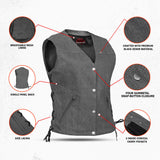 Women's Rough Rub-Off Raw Finish Broken Gray Denim Vest