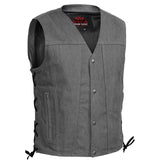 Men's Rough Rub-Off Raw Finish Broken Gray Denim Vest