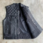 White Diamond - Mens Premium Leather Diamond Stitch Club Vest