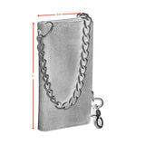 BWC234 BROWN LONG TRI-FOLD BIKER LEATHER CHAIN WALLET