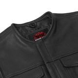 Men's Black Leather Motorcycle Vest with Upgraded Style