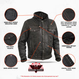 Men's Black Lightweight Drum Dyed  Distressed Lambskin Jacket with Removable Hoodie
