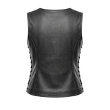 American Woman - USA Flag Liner Leather Motorcycle Vest