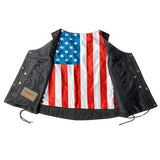 American Woman - USA Flag Liner Leather Motorcycle Vest