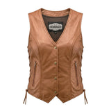 Leah - Women's Lambskin Leather Motorcycle Vest (Brown)