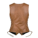 Leah - Women's Lambskin Leather Motorcycle Vest (Brown)