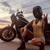 Leah - Women's Lambskin Leather Motorcycle Vest (Brown)