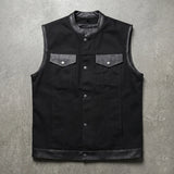 Nightrider - Men's Club Style Denim/Leather Motorcycle Vest