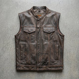Spearfish - Men's Club Style Leather Motorcycle Vest (Brown)