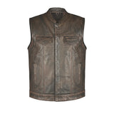 Spearfish - Men's Club Style Leather Motorcycle Vest (Brown)
