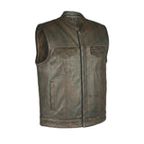 Spearfish - Men's Club Style Leather Motorcycle Vest (Brown)