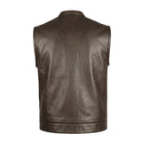 Spearfish - Men's Club Style Leather Motorcycle Vest (Brown)
