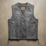 Tombstone - Men's Motorcycle Leather Vest (Gray)