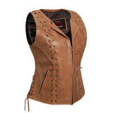 Women's Brown Zippered Vest with Lacing Details