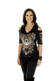 Women's Devilish Cuts Cold Shoulder Top