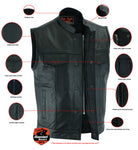 Urban Edge Motorcycle Leather Vest - Snap Closure, Scoop Collar & Hidden Zipper