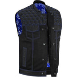 Blue Soul Men's Black Mesh Textile Vest with Blue Paisley Liner