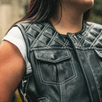 Bonnie - Women's Motorcycle Leather Vest - Diamond Quilt