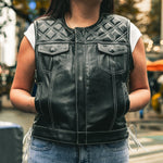 Bonnie - Women's Motorcycle Leather Vest - Diamond Quilt